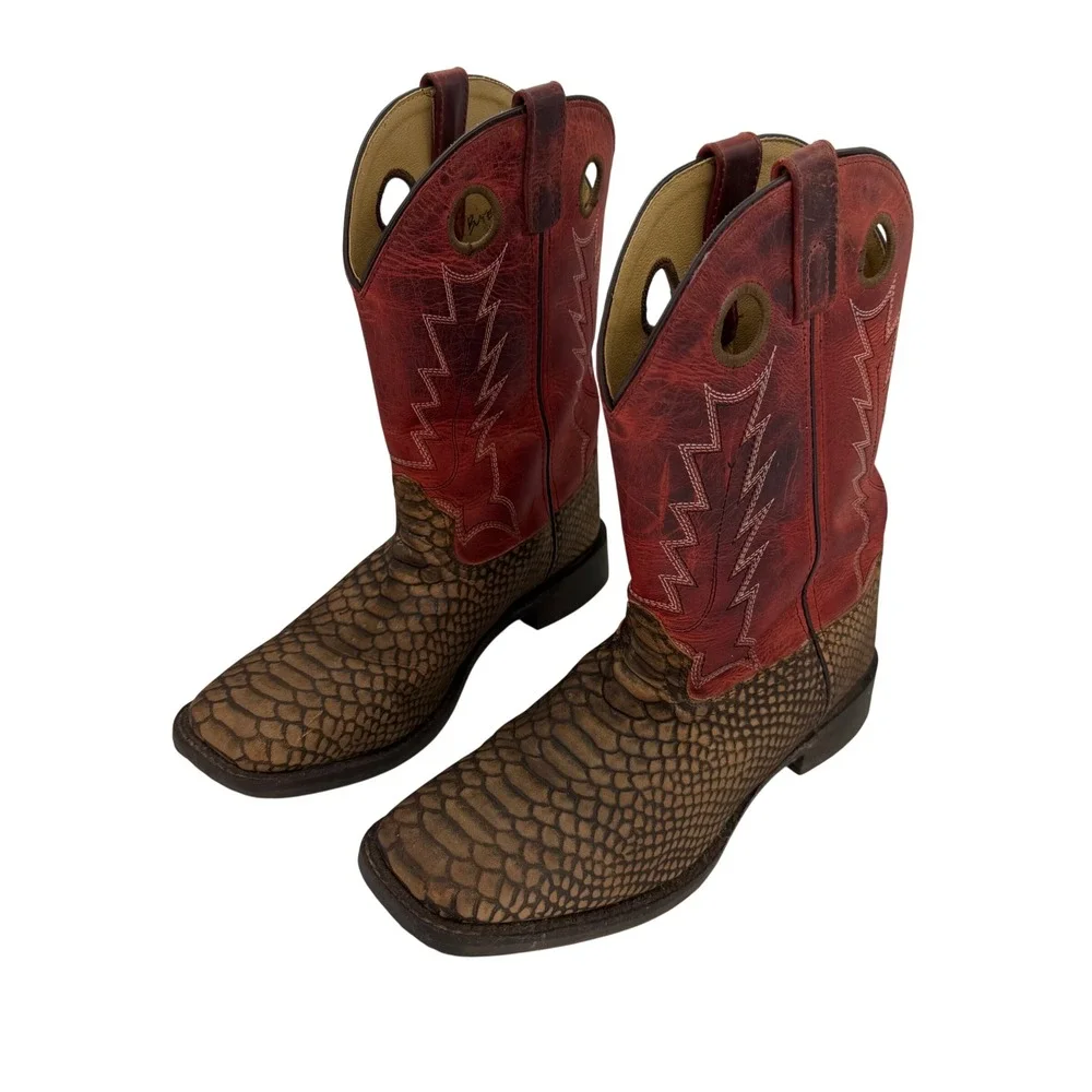 Smoky Mountain Youth Western Cowboy Boots Red Brown Reptile Print Square Toe 6.5
